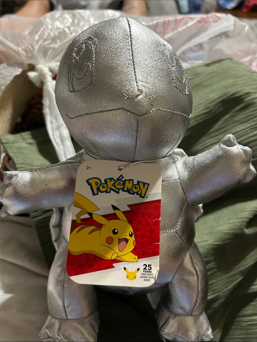 Pokémon Squirtle Plush All Silver Turtle Animal New with Tqgw